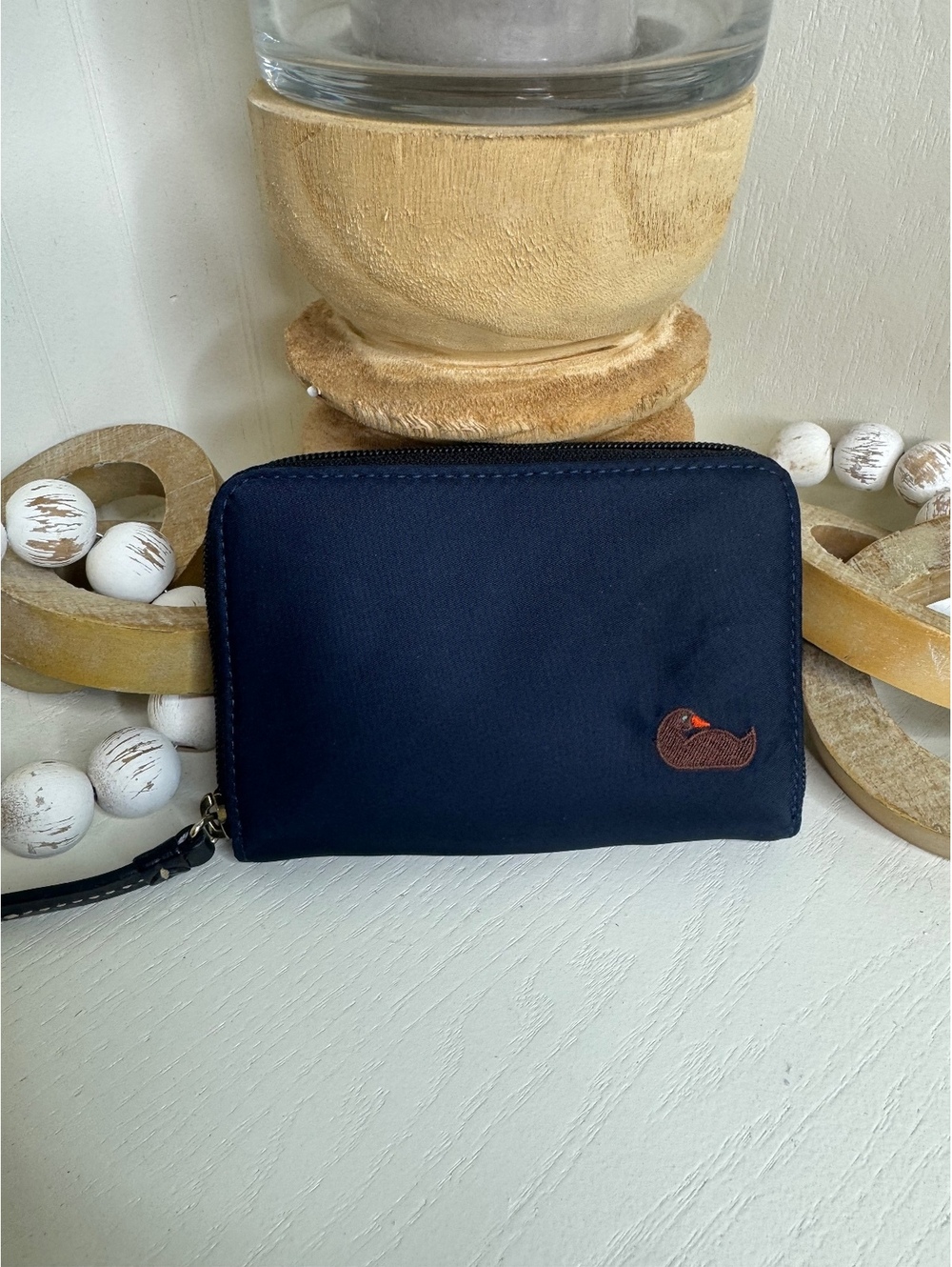 Dooney & Bourke Navy Blue Zip Around Wallet with Pink Interior